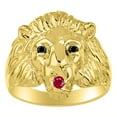 thumbnail image 1 of RYLOS Rings Gold Plated Silver Lion Head Ring Black Diamonds Eyes & Gemstone Mouth Fun Designer Rings Ruby  Jewelry Size 13, 1 of 7