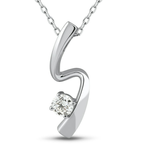 Pompeii 1/4ct Solitaire Diamond 14k White Gold Freeform Pendant & Chain Womens Jewelry