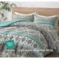 thumbnail image 4 of Chezmoi Collection Herald 3-Piece Printed Comforter Set, Aqua Blue Black White Boho Damask, Pre-Washed Microfiber Lightweight Bedding for All Seasons, King Size, 4 of 9