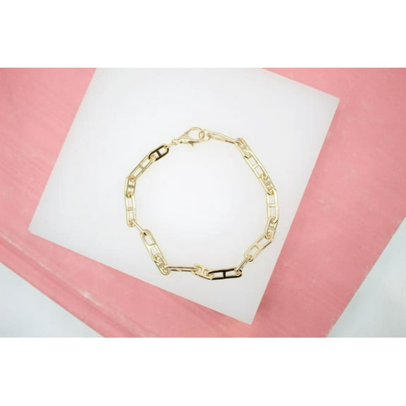 18K Gold Filled 5mm Designed Paper Clip Link Bracelet (I349)