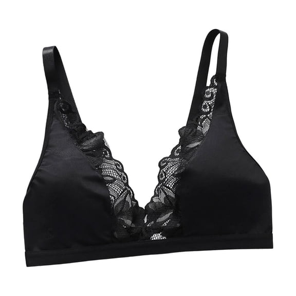 Bras Plus Size Women Comfort Wireless Bralette Deep V Full Support No Underwire Push Up Everyday Bra Black L