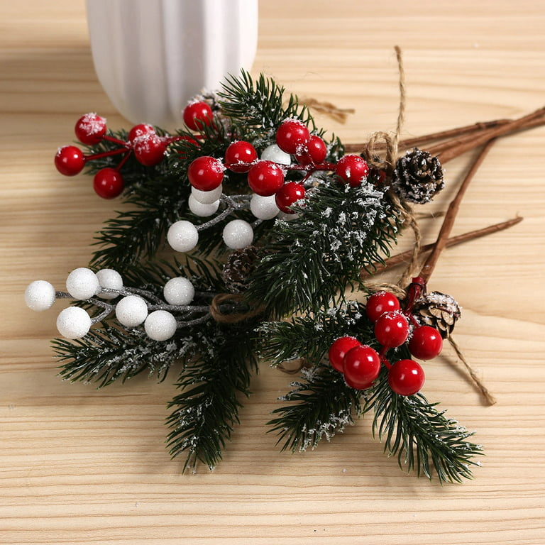12 Pieces Artificial Pine Picks Christmas Tree Picks with White Berries  Pinecone