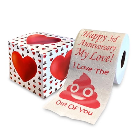 Printed TP Happy Third Anniversary I Love The Poop Outta You Printed Toilet Paper Prank – Funny Novelty Gag Gift 3rd Year Anniversary for Boyfriend Girlfriend Wife Husband – 500 Sheets