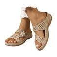 thumbnail image 3 of Slippers for Women,Stylish Slippers Comfortable Summer Footwear For Daily Casual Wear Open Toe Design With Floral Cutouts And Wedge Heel For Pairing,Womens Slippers,Beige,7, 3 of 7
