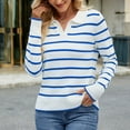 thumbnail image 6 of Olyvenn Stylish Women Spring V Neck Sweater Color Block Button Collared Long Sleeve Shirt Lapel Neck Casual Loose Striped Pullover Sweaters Blue 12-14, 6 of 6