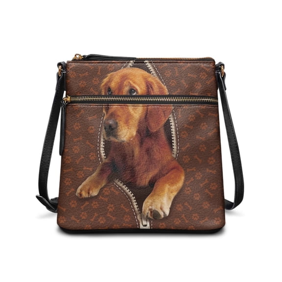 HELLHERO Golden Retriever Print Shoulder Bag, Durable Multiple Zipper Pockets PU Leather Ladies Crossbody Purse for Everyday Use and Travel