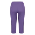 thumbnail image 6 of Women Capri Pants Plus Size Stretch Knee Length Leggings Ribbed Elastic Waist Casual Summer Pull On Capris Purple L, 6 of 7