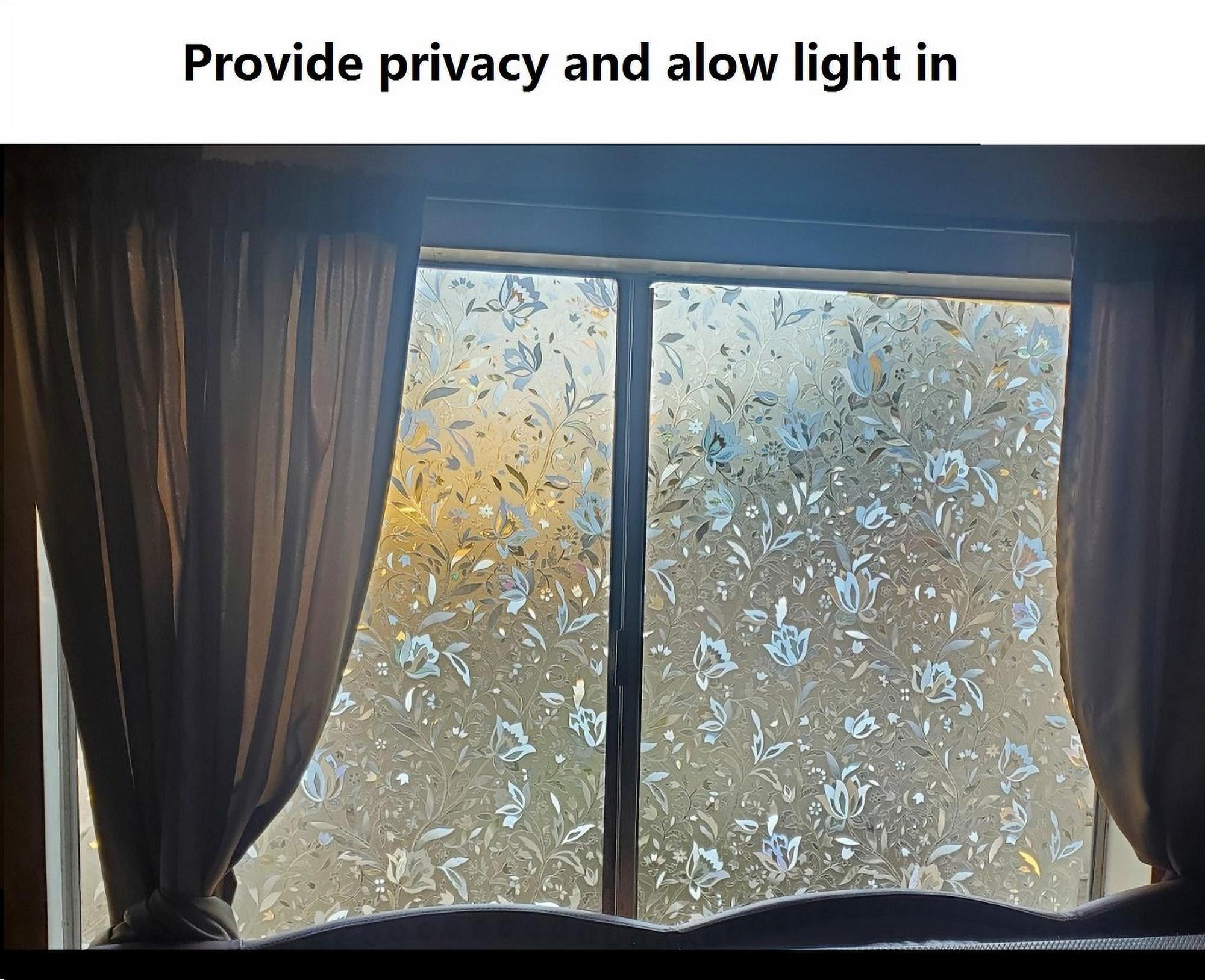3D Static Glass Films Window Privacy Film Decorative Flower Sticker Anti-Uv Peel And Stick for Glass Home Kitchen Office Door 17.5" x 78.7"