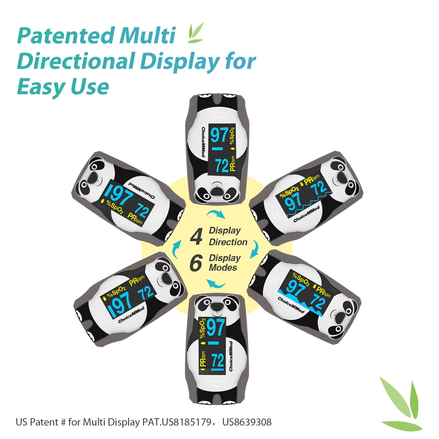CHOICEMMED OLED Panda Pediatric Pulse Oximeter Fingertip – SP02 Pulse Oximeter for Kids – Children Blood Oxygen Saturation Monitor with Color OLED Screen - Child O2 Saturation Monitor with Batteries