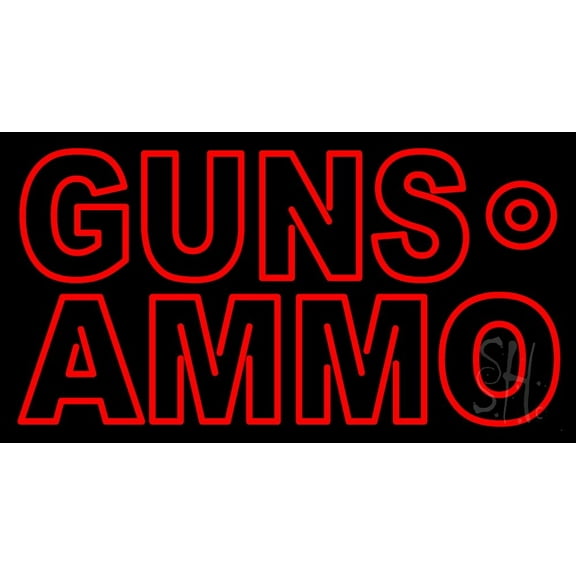 Red Guns Ammo LED Neon Sign 20 x 37 - inches, Black Square Cut Acrylic Backing, with Dimmer - Bright and Premium built indoor LED Neon Sign for Defence Force.