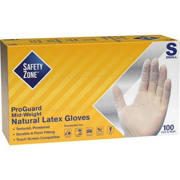 Safety Zone Powdered Natural Latex Gloves - Polymer Coating - Small Size - Natural - Allergen-free, Silicone-free, Powdered - 9.65" Glove Length | Bundle of 2 Boxes