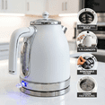 thumbnail image 3 of OVENTE 1.7L Stainless Steel Electric Kettle, 1500W Power, White KS777W | Fast Boiling Heater, BPA Free, Cordless Body Design, Auto Shut-Off, Boil-Dry Protection, Indicator Light and Removable Filter, 3 of 8