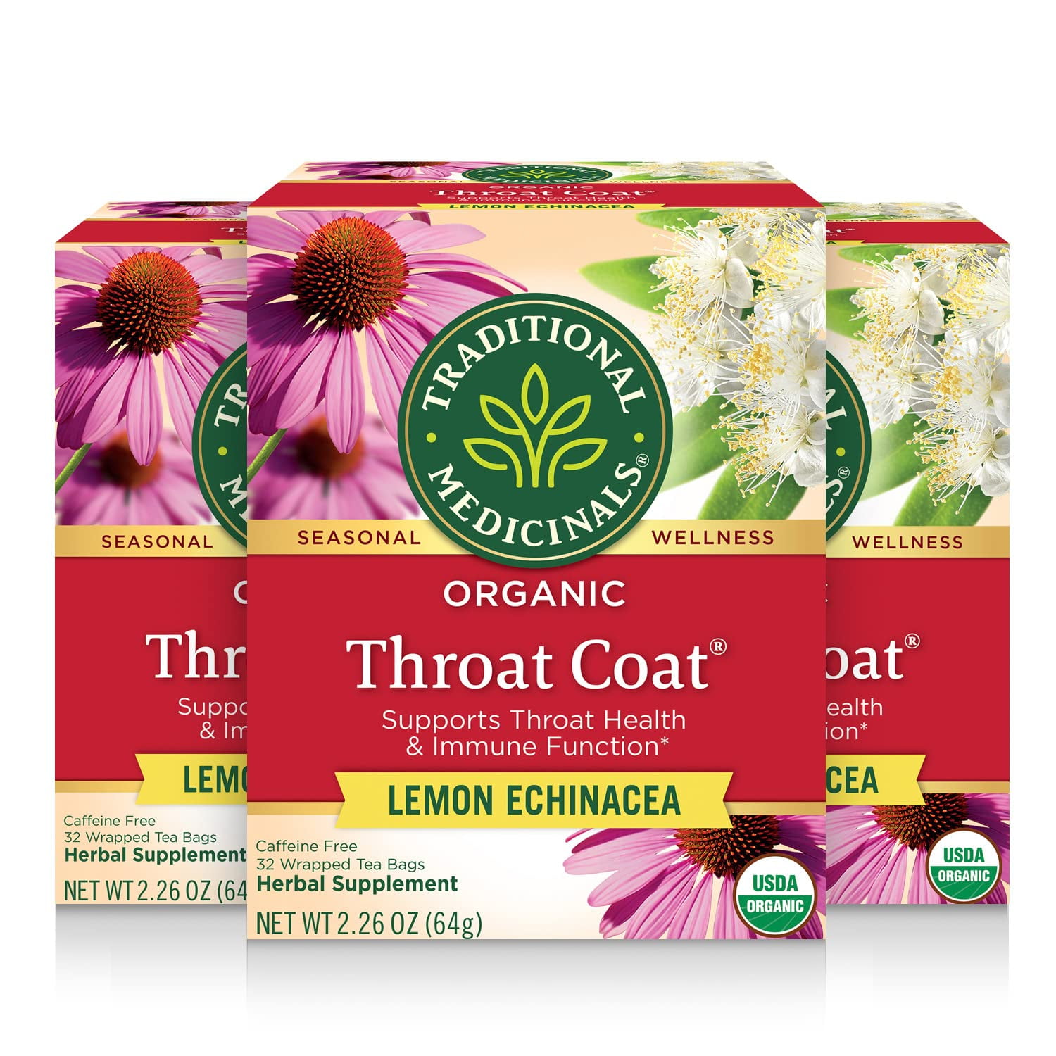 Traditional Medicinals Throat Coat Lemon Echinacea Tea , 32 CT (Pack of