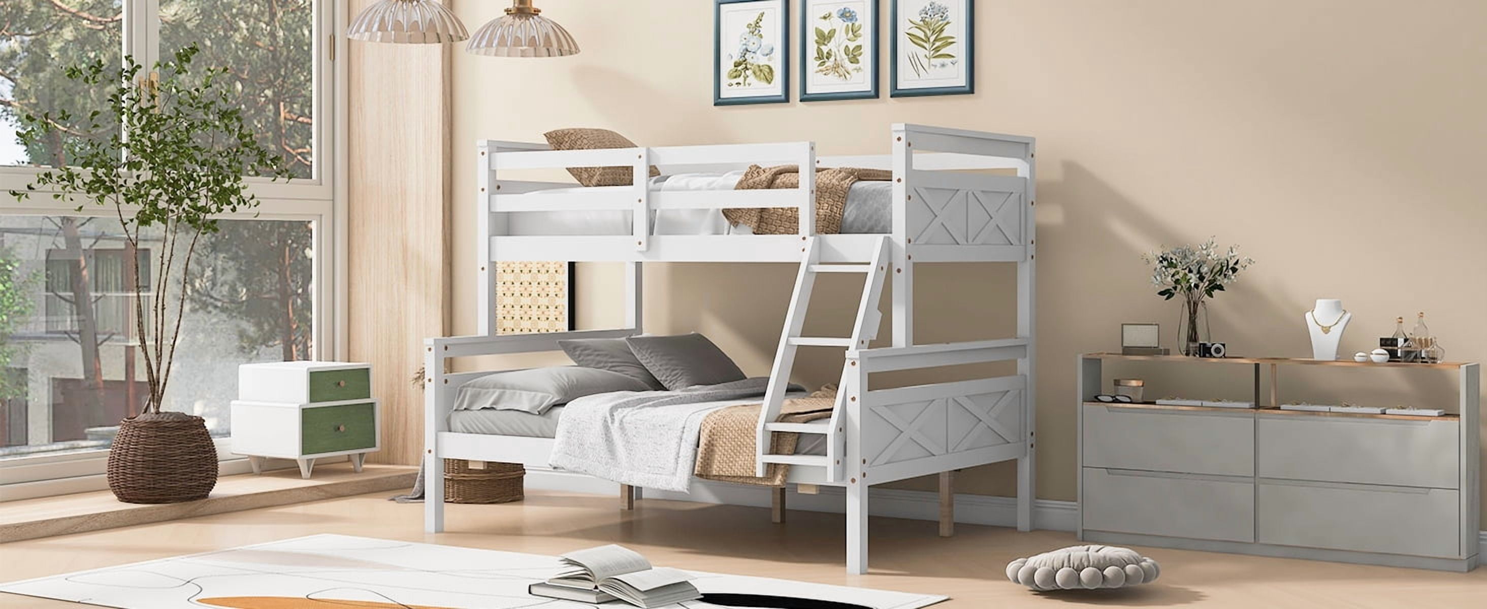 MAYEERTY Twin over Full Bunk Bed with ladder, Safety Guardrail, Perfect for Bedroom, White