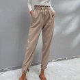 thumbnail image 2 of Womens Cotton Linen Pants Elastic Waist Drawstring Straight Leg Pants Casual Loose Work Lounge Trousers with Pockets, 2 of 6