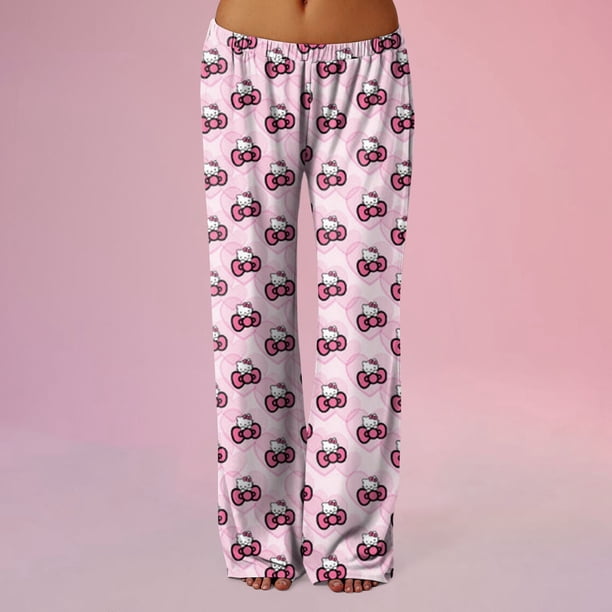 Pantalones de pijama Sanrio Hello Kitty Pajamas Pants for Womens Cute Hello Kitty Pajama Pants Printed Home Pants Sleeping Pajama Pants Spring Long Pants Pajama Pants Yoga Pants