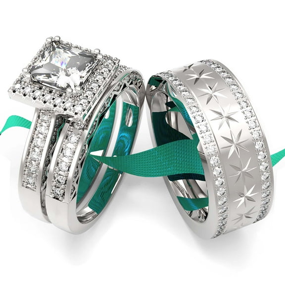 Adjustable size Wedding Ring Sets His And Hers Couples Women 925 Sterling Silver Moissanite Man Titanium Wedding Bands