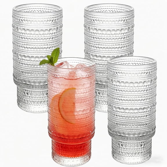 Large Capacity 16 oz Hobnail Drinking Glasses Set of 4, Glassware Drinking Glasses, Clear Water Glasses Tumbler, Cups for Kitchen, Juice, , ,
