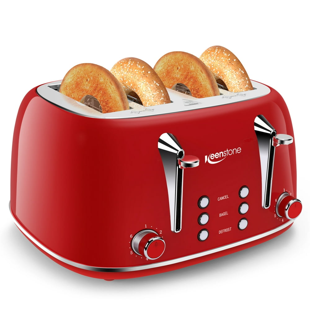 Toasters 4 Slice, Keenstone Retro Stainless Steel Bagel Toaster with