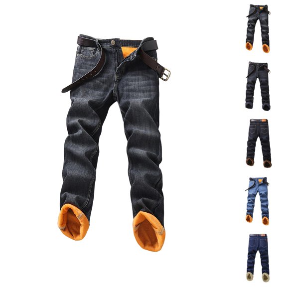 Lined Jeans Men 2026 Fall Winter Thermal Straight Leg Business Casual Jean Pants Denim Pants with Pockets Trousers