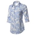 thumbnail image 3 of FashionOutfit Women's Casual Floral Print Roll Up Sleeves Button Down Shirt Top, 3 of 5