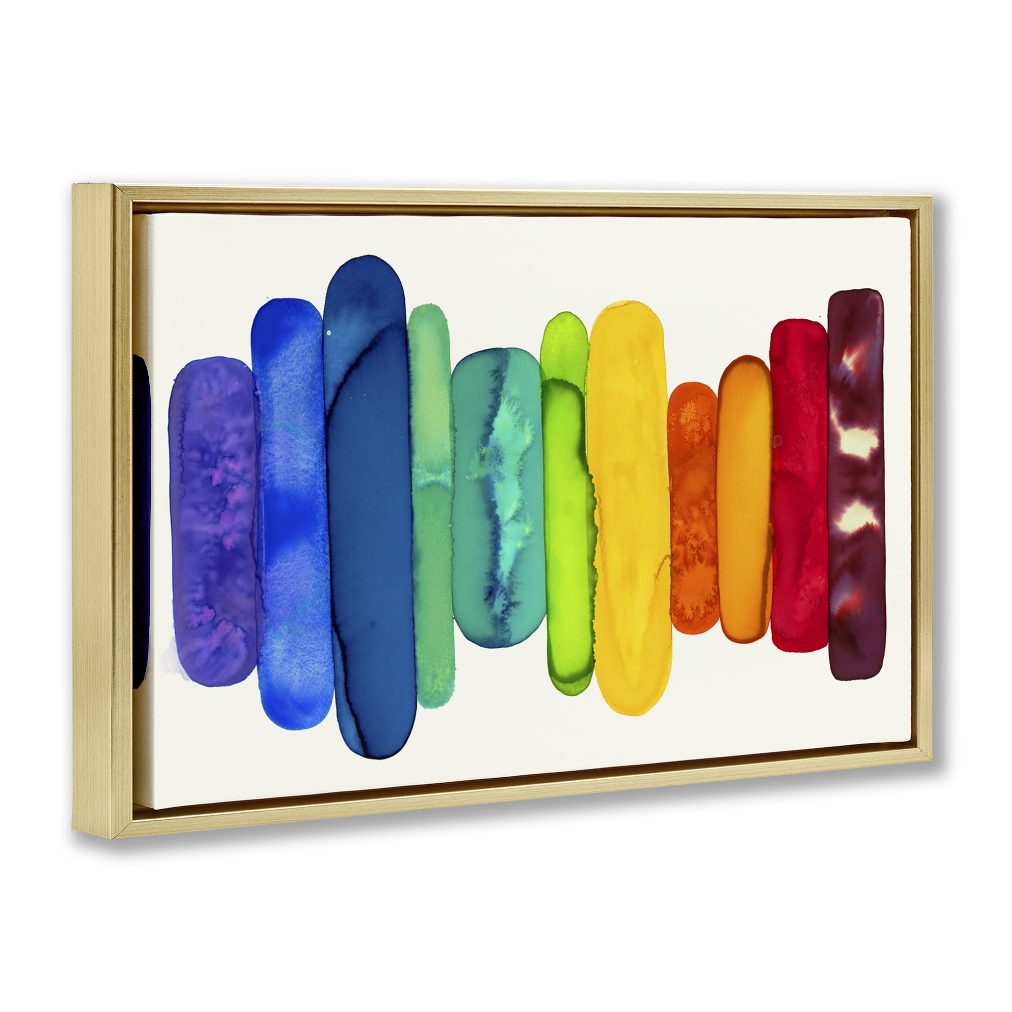 Stupell Industries Rainbow Ombre Shapes Abstract Painting Gold Floater Framed Canvas Art Print Wall Art, 25 x 17