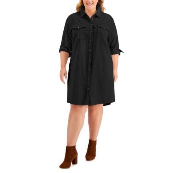 MSRP $60 Style & Co Cotton Utility Shirt Dress Black Size Small
