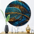 thumbnail image 2 of Designart "Melodies of Boho Blue And Gold I" Boho Feather Round Metal Art, 2 of 5