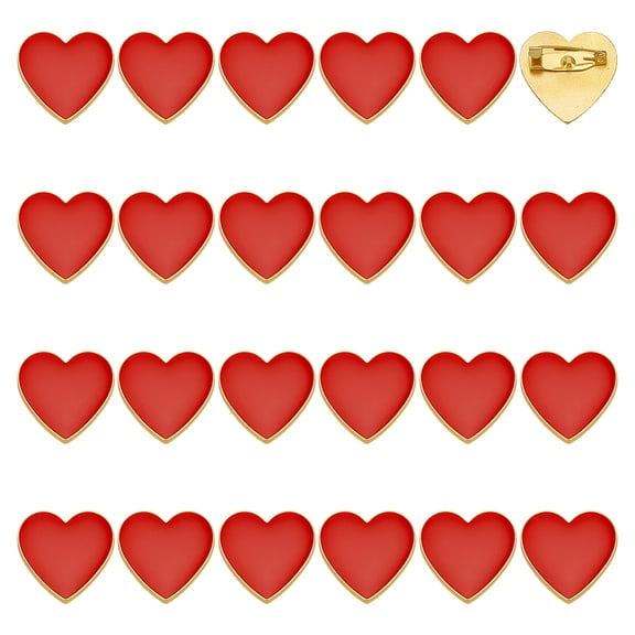 24 PCS Heart Love Lapel Pins - Red Enamel Heart Brooches 0.98x1inch Alloy Valentine's Day Pins