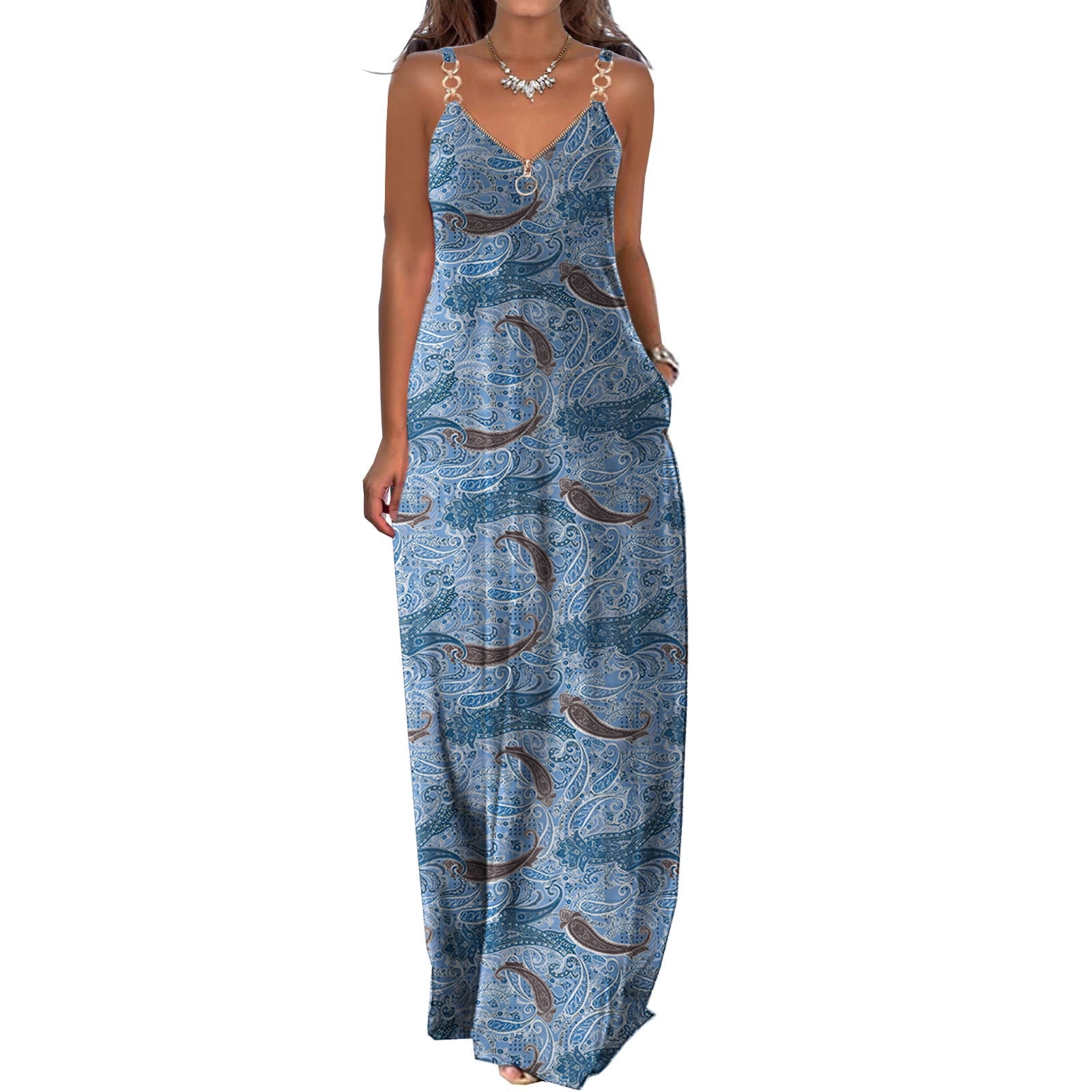 FcBaudy Sleeveless V-Neck Ankle Dress,Womens Dresses,Summer Dresses for  Women Summer Dresses For Women Casual Boho Printed Hoop Sling Beach Long  Maxi Dress With Pockets lady imitate cotton skirt - Walmart.ca