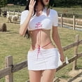thumbnail image 3 of Conjunto de falda superior Manga corta Cuello halter Cadera Abrigo Casual Mujer Traje de 2 piezas para citas Fiesta Vacaciones Blanco M, 3 of 6