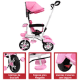 thumbnail image 4 of Triciclo Evolutivo para Niños Giratorio 360 con Luz y Sonido Ruedas de Eva Toldo y Bastón de Empuje - Rosa Claro, 4 of 7
