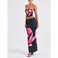 thumbnail image 4 of Women 2 Piece Outfits Floral Print Tube Tops and Elastic Long Skirt Set Crop Vest Summer Clothes Streetwear for Vacation, 4 of 6