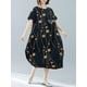 thumbnail image 3 of Vestido flojo de la vendimia de las mujeres Mangas cortas Dot Print Baggy Plus Size Cotton Linen Romacci Vestido, 3 of 7