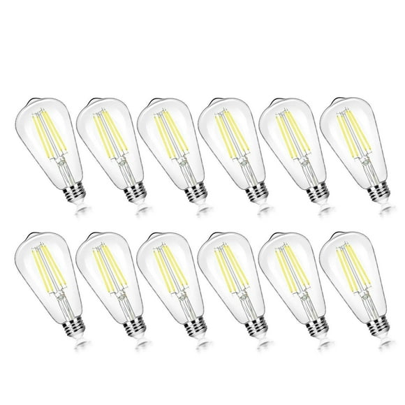 Lot de 12 Ampoules LED Edison Vintage 7W ST58 Équivalent 60W, 850 Lumens, 5000K Blanc Lumière du Jour, Base E26 Ampoules LED Filament, CRI90+, Style Verre Antique Idéal pour la Maison