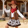thumbnail image 6 of JAJAHO Cowgirl Outfits For Girls 5 Piece Set Kids 2-10Y Long Sleeve Tees Tassels Hem Skirts With Waistcoat Hat Scarf Party Stylish Outfit, 6 of 9