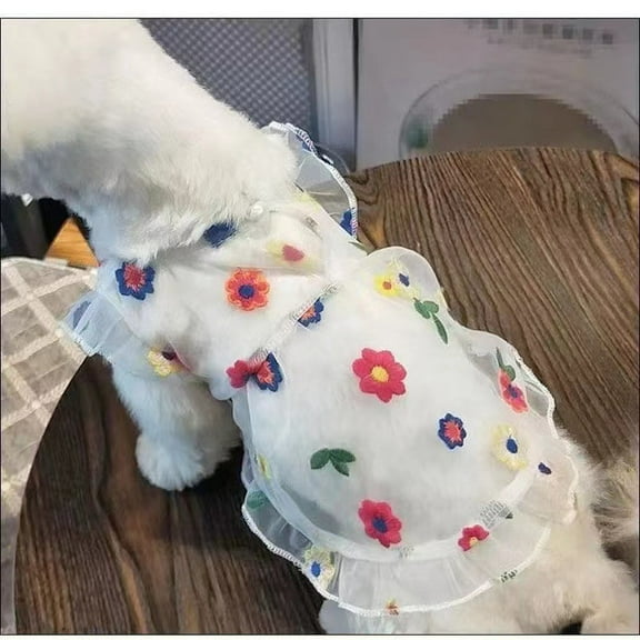 Vorkoi Dog Dress for Small Dogs Girl Chihuahua Yorkies Female Dog Clohtes Pet Summer Sundress Puppy Tutu Princess Dresses with Dog Bowknot Hair Bows Doggie Cats Skirt Outfits,Flower Patter