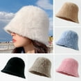 thumbnail image 3 of dianhelloya Warm hat LadyWinter Imitation Rabbit Fur Fisherman Hat Round Dome Inner Adjustable Drawstring Soft Warm Basin Bucket Hat Pink, 3 of 8