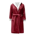 thumbnail image 3 of Womens Robe Hooded Sherpa Lined - Colorblock Long Plush Soft Luxury Bathrobe Fluffy Winter Loungewear, 3 of 5