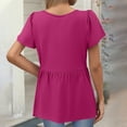 thumbnail image 2 of TQWQT Peplum Tops for Women Trendy Vneck Babydoll Short Sleeve Tunic Top Solid Color Flowy Shirt Puff Sleeve Blouses Beach Vacation Clothes Hot Pink XL, 2 of 5