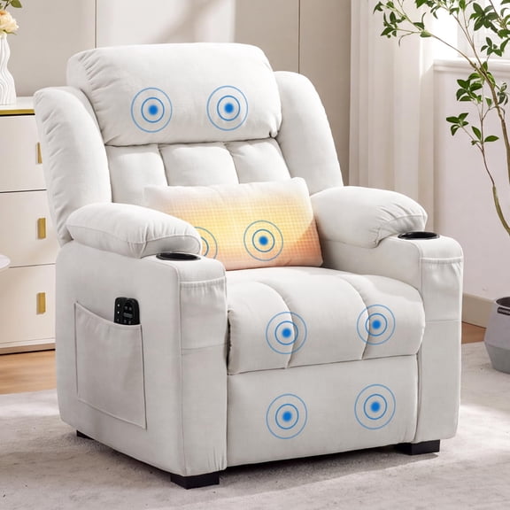 Oversized Power Recliner Chair with Massage, Heat, Cup Holders, USB and Lumbar Pillow
