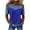 Dark Blue, variant on Womens Cold Shoulder Tops Denim Patchwork Waffle Trendy Summer Shirts Colorblock Casual Crewneck Tunic Blouses (L, Sky Blue)