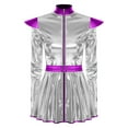 thumbnail image 5 of TiaoBug Women Metallic Alien Outfit Long Sleeve Front Zip Mock Neck Club Mini Dress with Alien Hair Hoop Silver 4XL, 5 of 7
