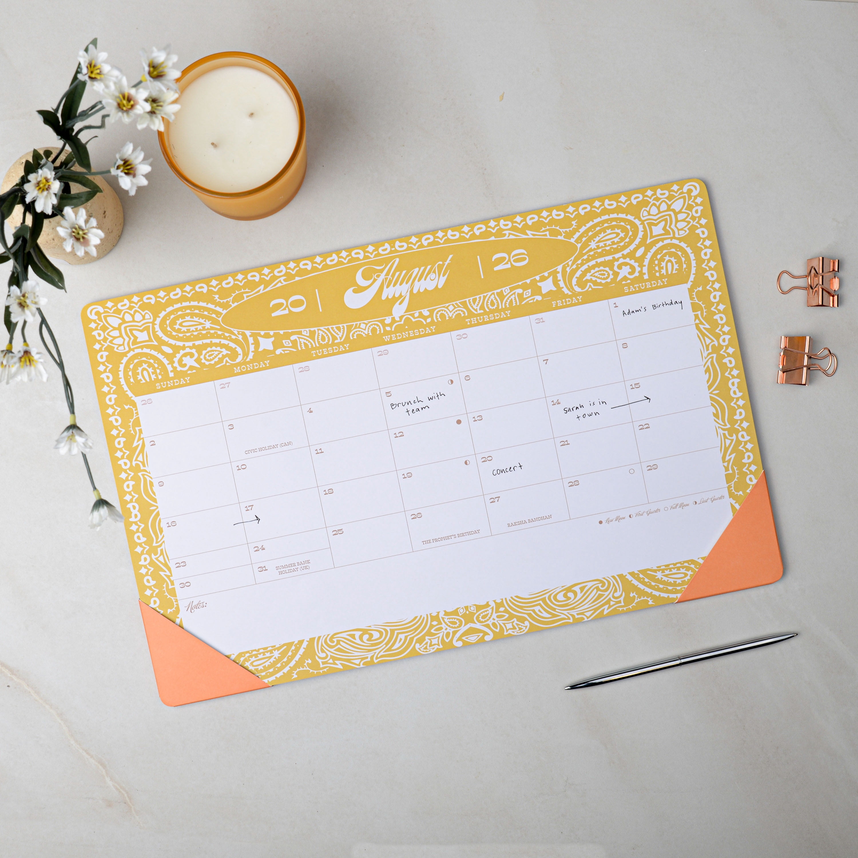 Think Ink 15 Month Desk Blot 17" x 11" Bandanna Calendar July 2026 - Sept 2027