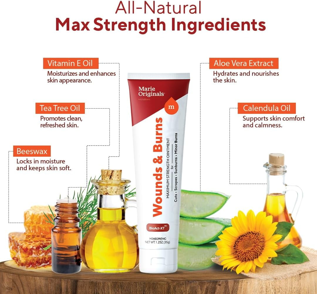 Marie Originals Wounds & Burns Skin Repair and Care Ointment – First Aid Healing Cream for Dry, Rough or Sensitive Skin - 1 oz