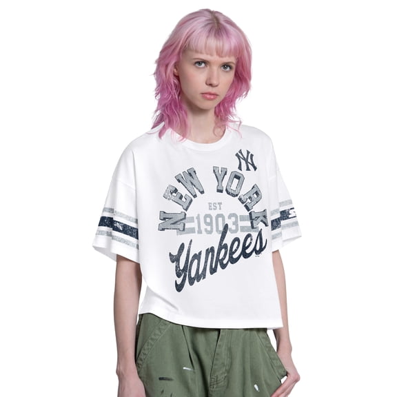 Women's Starter  White New York Yankees Cropped Hurry Up Offense T-Shirt