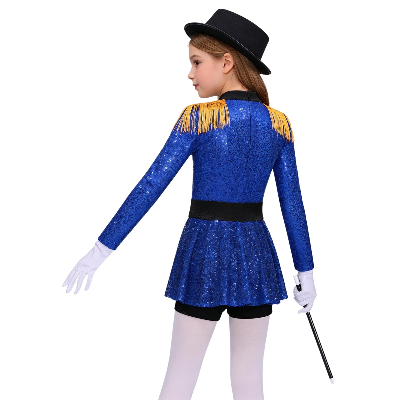 iiniim Girls Circus Ringmaster Jumpsuit Shiny Sequins Performance Leotard Dress Magician Outfits Blue 6