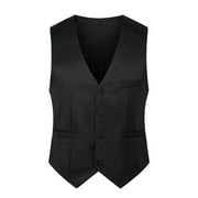 Men Waistcoat Solid Color Single-breasted V Neck Sleeveless Spring Vest for Work
