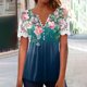 thumbnail image 1 of ICHUANYI Clearance Women V-neck Floral Print T- Fashion Lace Comfortable Female Blouses Tops(Green, S) ICHUANYI WER2023081013482, 1 of 5