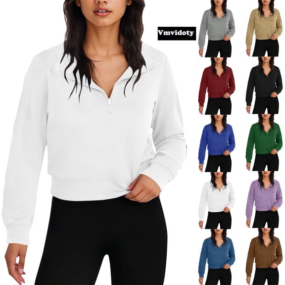 Vmvidoty Womens Sweatshirts Half Zip Pullover Sweaters Quarter Zipper Top 2026 Spring Fashion Clothes White S